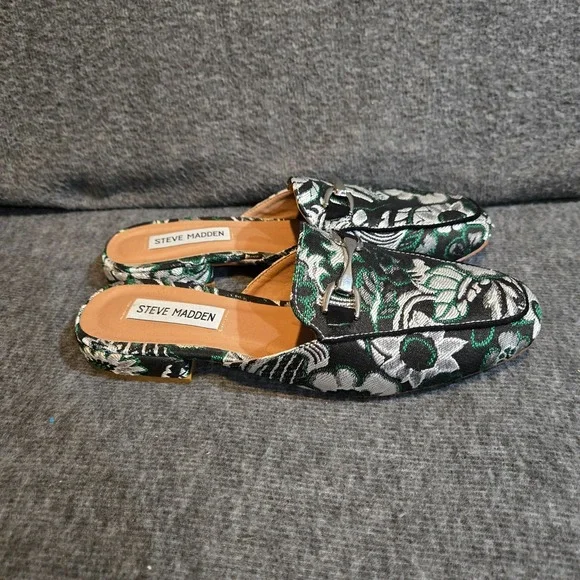 Steve Madden Women's Embroidered Floral Loafers Sz 8 Green Black - Picture 2 of 8
